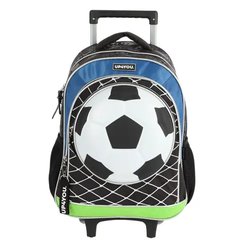 Mochila Infantil Com Roda e Alça Futebol Azul UP4YOU