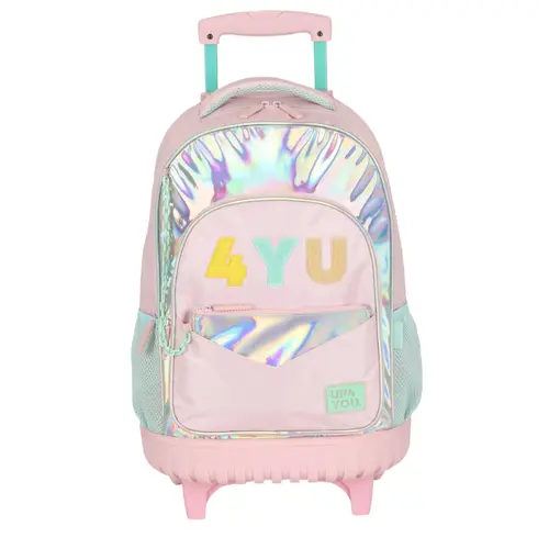 Mochila Infantil Com Roda Luxcel Up4You Rainbow Metalizada Rosa MC49241UP