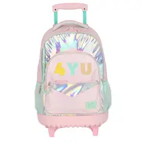 Mochila Infantil Com Roda Luxcel Up4You Rainbow Metalizada Rosa MC49241UP