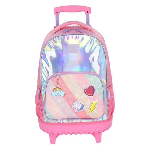 Mochila Infantil Com Roda Luxcel Up4You Rainbow Metalizada Pink MC49241UP