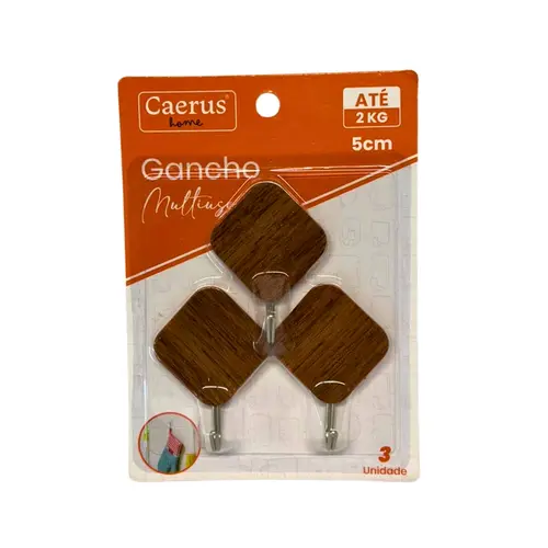 Gancho Metal/MDF Médio Adesivo Com 3 Unidades Multiuso