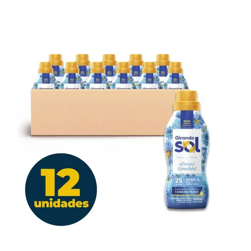 Amaciante de Roupas Concentrado 500ml Doce Sonhos Girando Sol Caixa com 12 Unidades