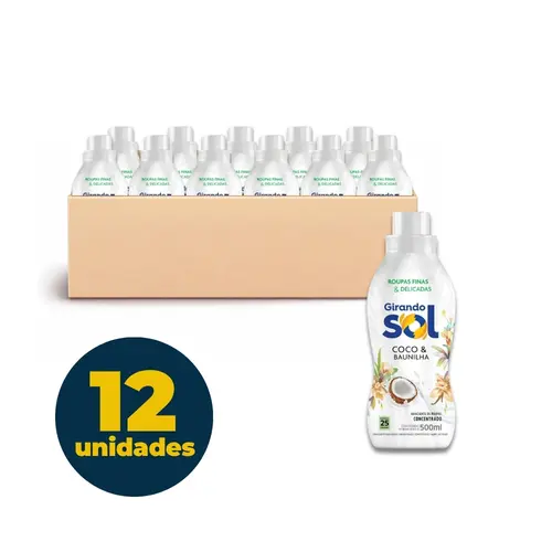 Amaciante de Roupas Concentrado 500ml Coco e Baunilha Girando Sol Caixa com 12 Unidades