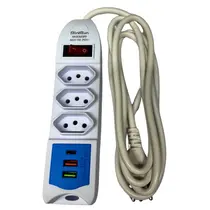 Filtro De Linha 3 Tomadas 2 USB 1 Tipo C Bivolt Branco