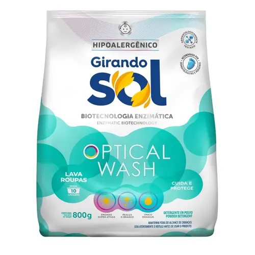 Lava Roupas Sabão em Pó 800g Sachê Hipoalérgico Girando Sol