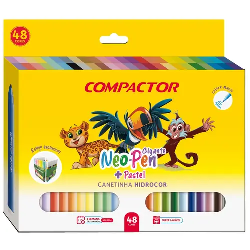 Hidrocor 48 Cores Compactor Neo Pen Gigante + Pastel | Casa do Papel