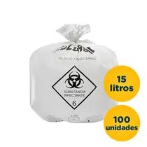 Saco de Lixo Infectante Branco 15 Litros Com 100 Unidades 39cm X 58cm 18 Micras Descarbox
