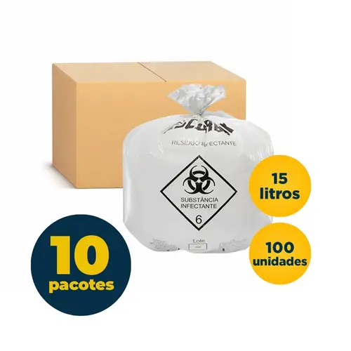 Saco Lixo Branco Infectante 015 Litros Descarbox 100 Unidades 39cmx58cm 18 Micras 10 Pacotes