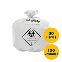 Saco de Lixo Infectante Branco 30 Litros Com 100 Unidades 59cm X 62cm 18 Micras Descarbox