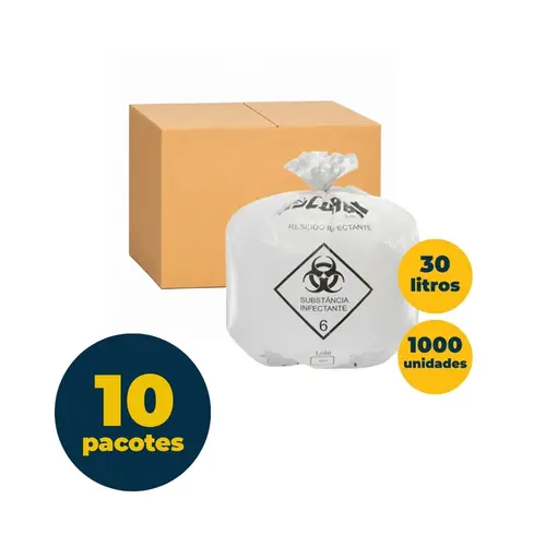 Saco Lixo Branco Infectante 030 Litros Descarbox 100 Unidades 59cmx62cm 18 Micras 10 Pacotes