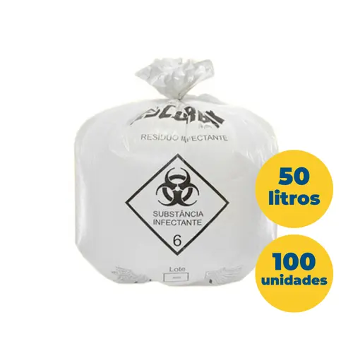Saco de Lixo Infectante Branco 50 Litros Com 100 Unidades 63cm X 80cm 18 Micras Descarbox