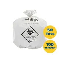Saco de Lixo Infectante Branco 50 Litros Com 100 Unidades 63cm X 80cm 18 Micras Descarbox