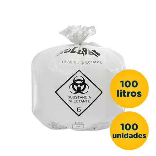 Saco de Lixo Infectante Branco 100 Litros Com 100 Unidades 75cm X 105cm 18 Micras Descarbox