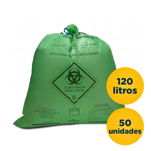 Saco de Lixo Infectante Verde Para Hamper 120 Litros Com 50 Unidades 90cm X 100cm 50 Micras Descarbox