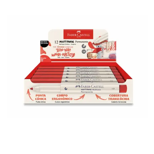 MARCADOR PERM MULTIUSO MULTIMARK 1.0MM FABER VERMELHO 703 12 UN