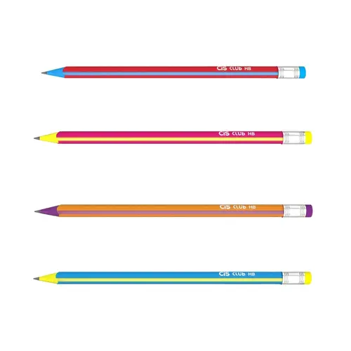 LAPIS PRETO TRIANGULAR COM BORRACHA HB N-2 CIS CLUB SORTIDO 48 UN