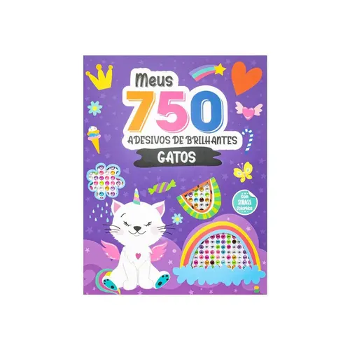 Livro Infantil de Colorir Meus 750 Adesivos de Brilhantes Gatos