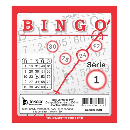 Bloco de Bingo Papel Jornal 108mm X 120mm Com 100 Folhas