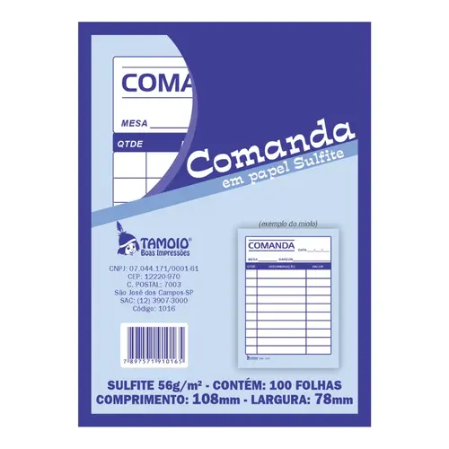 Bloco de Comanda 108mm X 78mm Com 100 Folhas