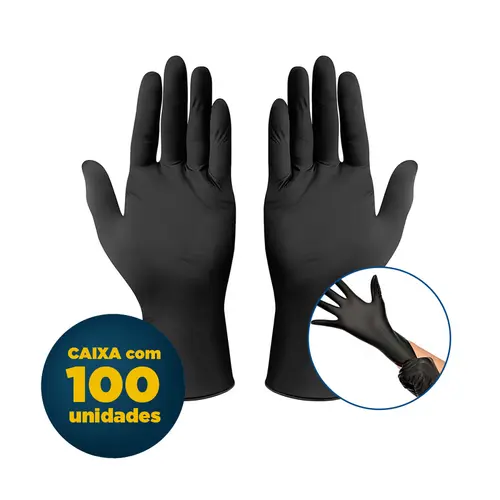 LUVA NITRILICA DESCARTAVEL M PRETA S/ PO 100 UN 10 PCT
