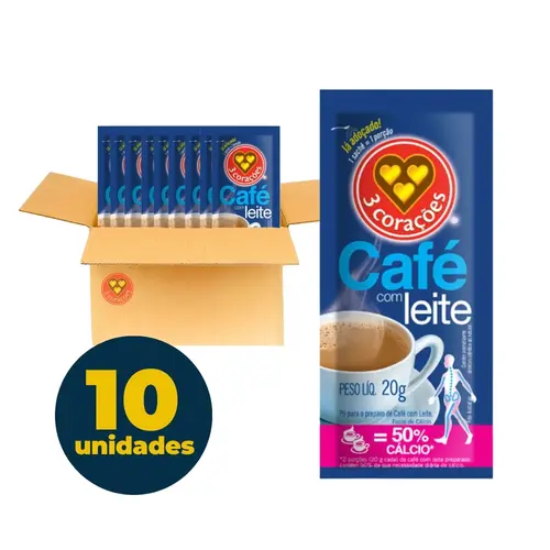 Café Tres Corações Individual Sachê 20G Café com Leite Caixa com 10 Unidades