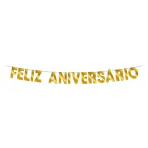 Faixa Decorativa 1,50mt Feliz Aniversário Dourada