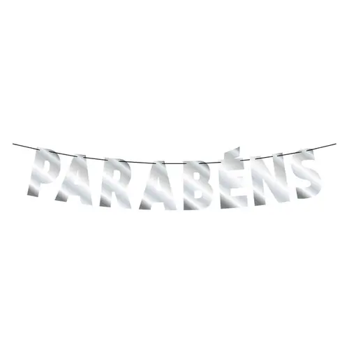 Faixa Decorativa 85cm Parabéns Prata