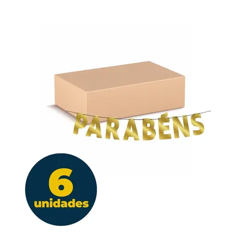 FAIXA DECORATIVA 85CM PARABENS DOURADA 6 UN