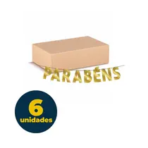 FAIXA DECORATIVA 85CM PARABENS DOURADA 6 UN