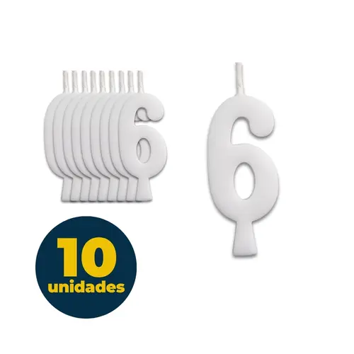 VELA ANIVERSARIO BRANCA 5,5CM N° 6 10 UN