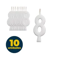 VELA ANIVERSARIO BRANCA 5,5CM N° 8 10 UN