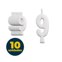 VELA ANIVERSARIO BRANCA 5,5CM N° 9 10 UN
