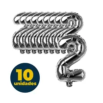 BALAO METALIZADO PRATA 35CMX23CM N° 2 10 UN