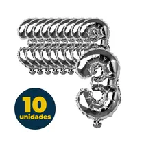 BALAO METALIZADO PRATA 35CMX23CM N° 3 10 UN