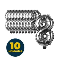 BALAO METALIZADO PRATA 35CMX23CM N° 8 10 UN