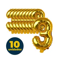 BALAO METALIZADO DOURADO 35CMX23CM N° 3 10 UN