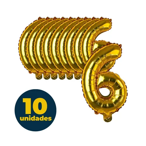 BALAO METALIZADO DOURADO 35CMX23CM N° 6 10 UN