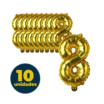 BALAO METALIZADO DOURADO 35CMX23CM N° 8 10 UN