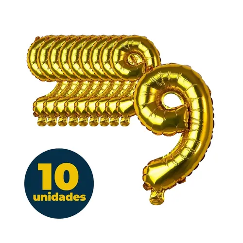 BALAO METALIZADO DOURADO 35CMX23CM N° 9 10 UN