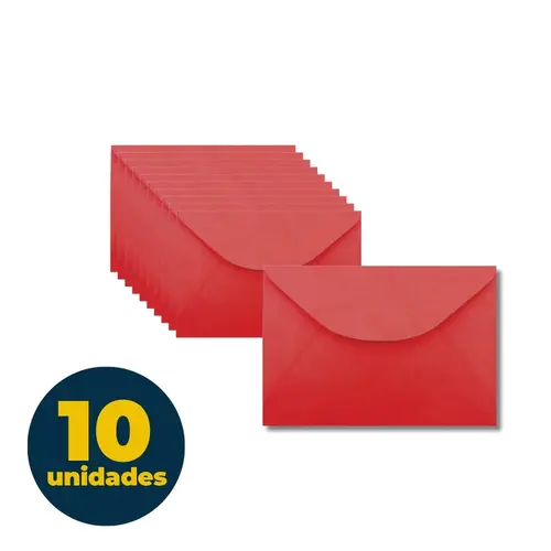 Envelope 114MMX162MM 80g Carta Vermelho 10un Color Plus