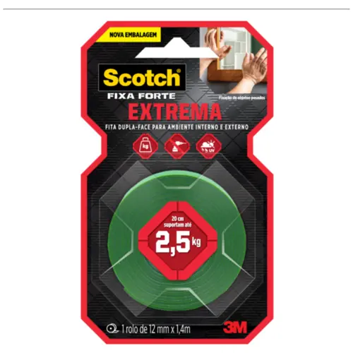 Fita Dupla Face Espuma 12MMX1,4M Fixa Forte Extrema Scotch
