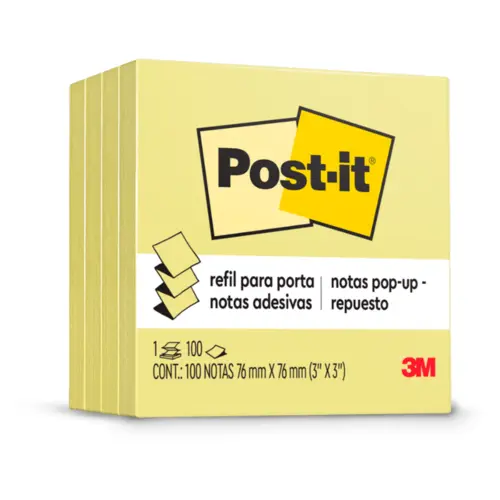 Bloco Recado Adesivo Removível 076MMX076MM 400 Folhas Amarelo POST-IT