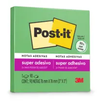 BLOCO RECADO ADESIVO REMOVIVEL 076MMX076MM POST-IT 090FL LIMAO 12 UN