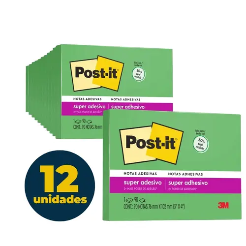 BLOCO RECADO ADESIVO REMOVIVEL 076MMX102MM POST-IT 090FL VERDE 12 UN
