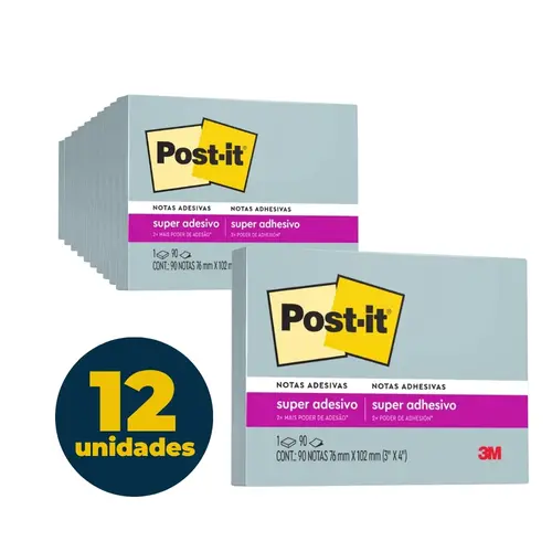 BLOCO RECADO ADESIVO REMOVIVEL 076MMX102MM POST-IT 090FL AZUL 12 UN