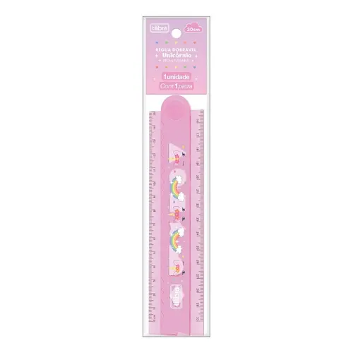 REGUA PLAST 30CM TILIBRA DOBRAVEL 30CM/15CM UNICORNIO