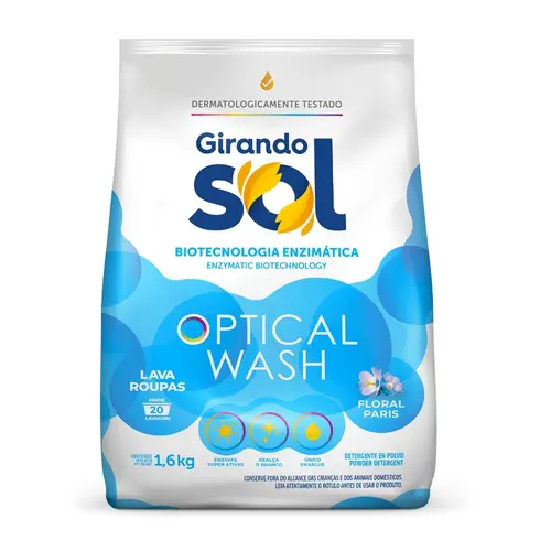 Lava Roupas Sabão em Pó 1,6KG Sachê Azul Floral Paris Girando Sol