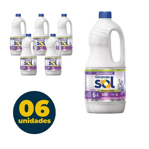 ALVEJANTE AGUA SANITARIA 02L GIRANDO SOL CLORO ATIVO LAVANDA 6 UN