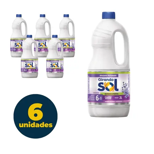 ALVEJANTE AGUA SANITARIA 02L GIRANDO SOL CLORO ATIVO LAVANDA 6 UN
