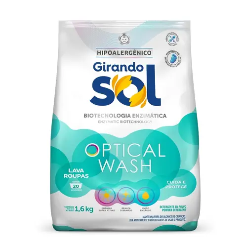 Lava Roupas Sabão em Pó 1,6KG Sachê Azul Hipoalérgico Girando Sol